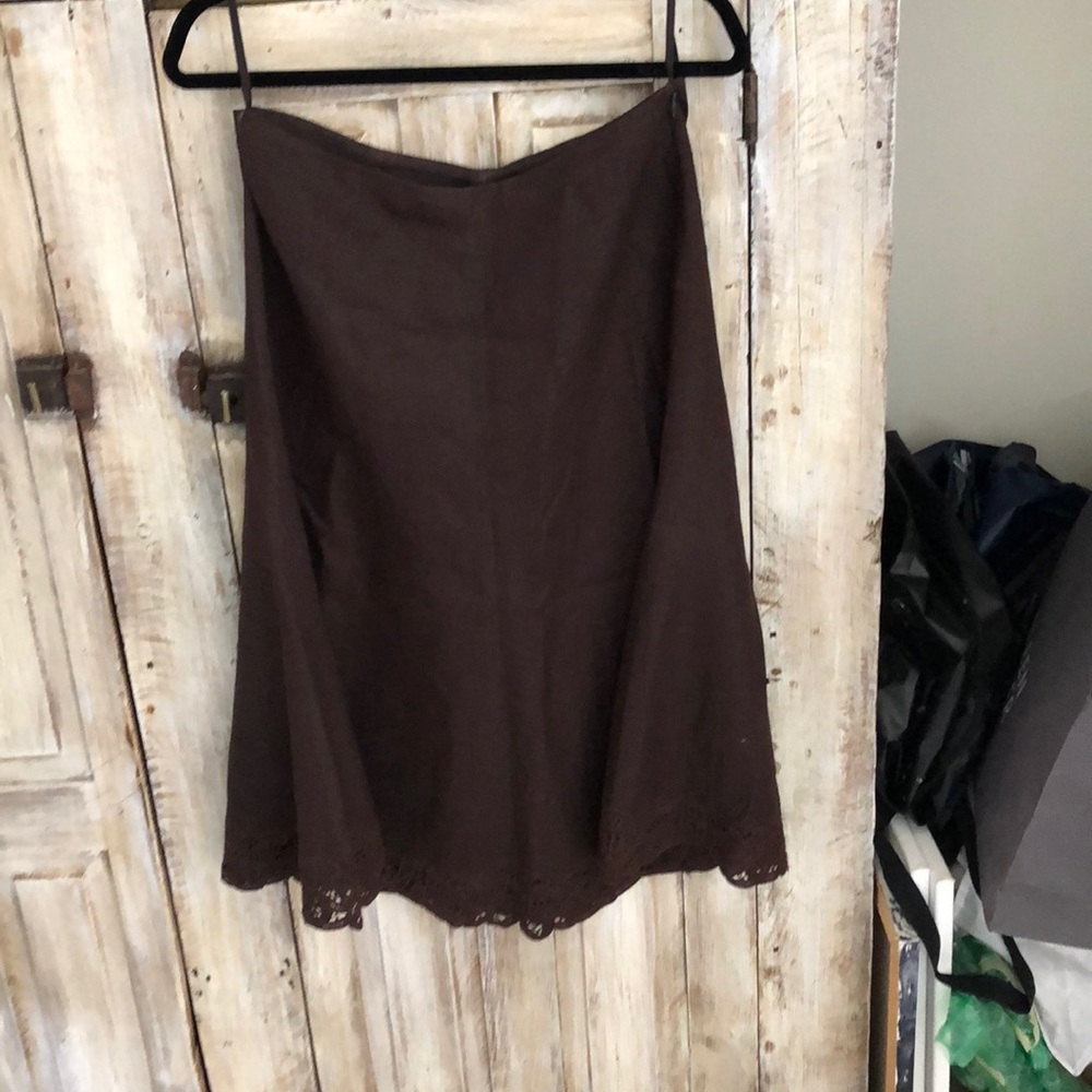 Linen a line side zip skirt with lace hem